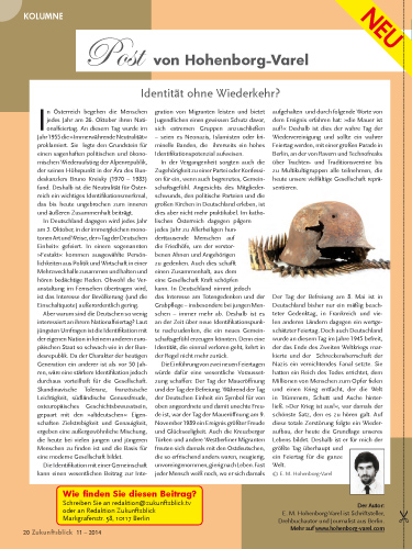 "Identität ohne Wiederkehr" - Folge der Kolumne "Post von Hohenborg-Varel" im ZB-Magazin 11/2014